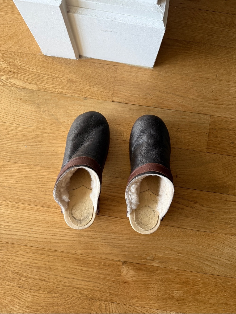 Women’s No. 6 Brown Leather Slip-On Clogs with Shearling Lining